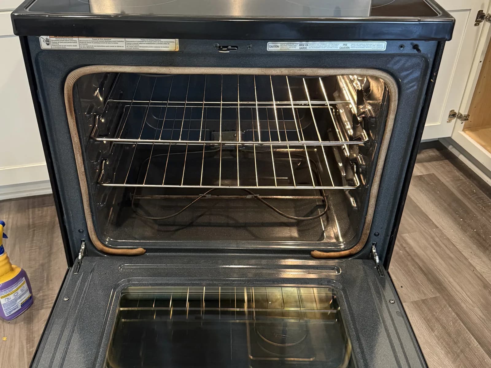 An oven photographed before and after a full KPD deep clean, baked-on grease removed